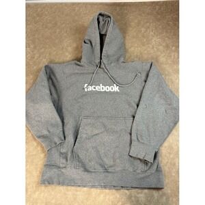 MV Sport Adult Y2K Facebook Long Sleeve Pouch Pocket Pullover Gray Hoodie Large